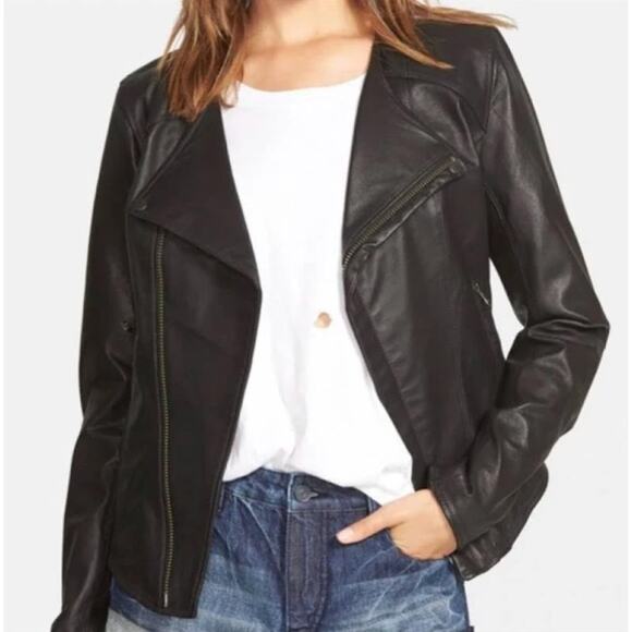 Volcom Stone Row Black Leather Moto Jacket Size XS XSmall - Picture 1 of 8
